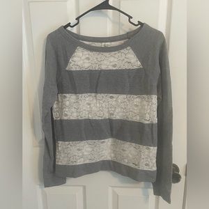 Lauren Conrad Grey and White Lace Striped Sweater